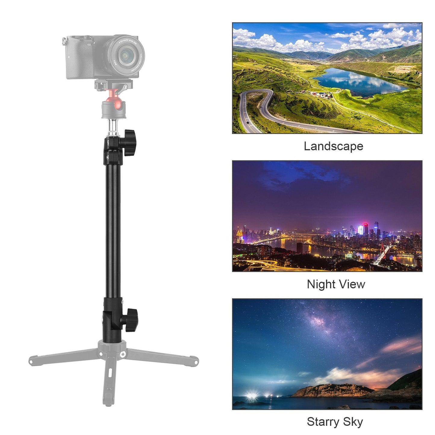 Multifunctional Universal Aluminum Alloy C Clamp + Adjustable Tripod Extension Rod with 1/4 inch Screw Adjustable Length Angles 28-46cm for Camera Photography