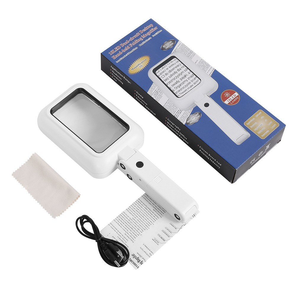 Handheld Large Reading Magnifier 3X Desktop Lighted Magnifying Glass with Cold and Warm Lights for Hobby Crafts Tasks