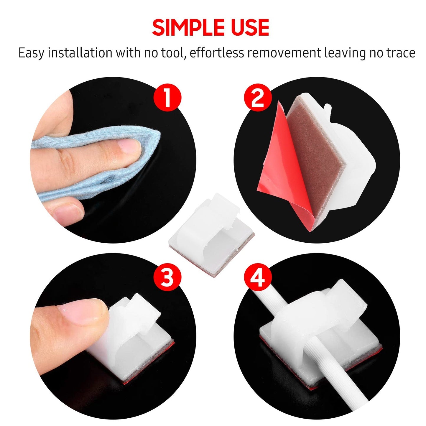 100 Pcs Cable Clips Cord Organizer Cable Management, Self Adhesive Wire Holder System Multipurpose Wire Clips