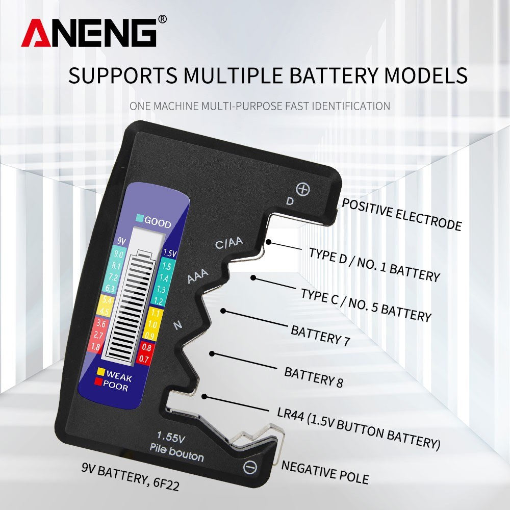 Aneng Battery Tester Checker for C D N AA AAA 9V 1.5V Button Cell Batteries, Household Battery Life Level Testers Power Meter