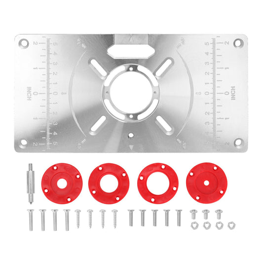Aluminum Router Table Insert Plate with 4 Rings for Popular Trimmers Routers DIY Woodworking - Red