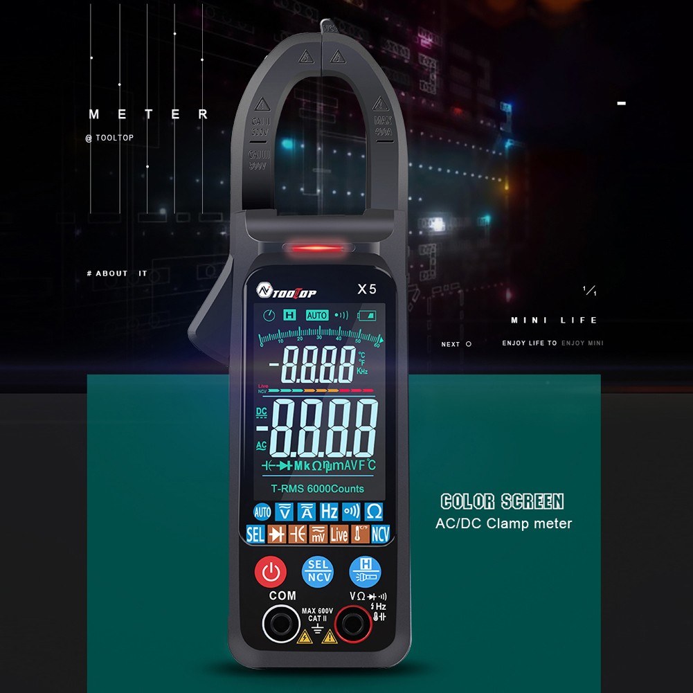 TOOLTOP X5 Digital Clamp Meter Auto Ranging AC Current and AC/DC Voltage Tester with Backlight, NCV Detection
