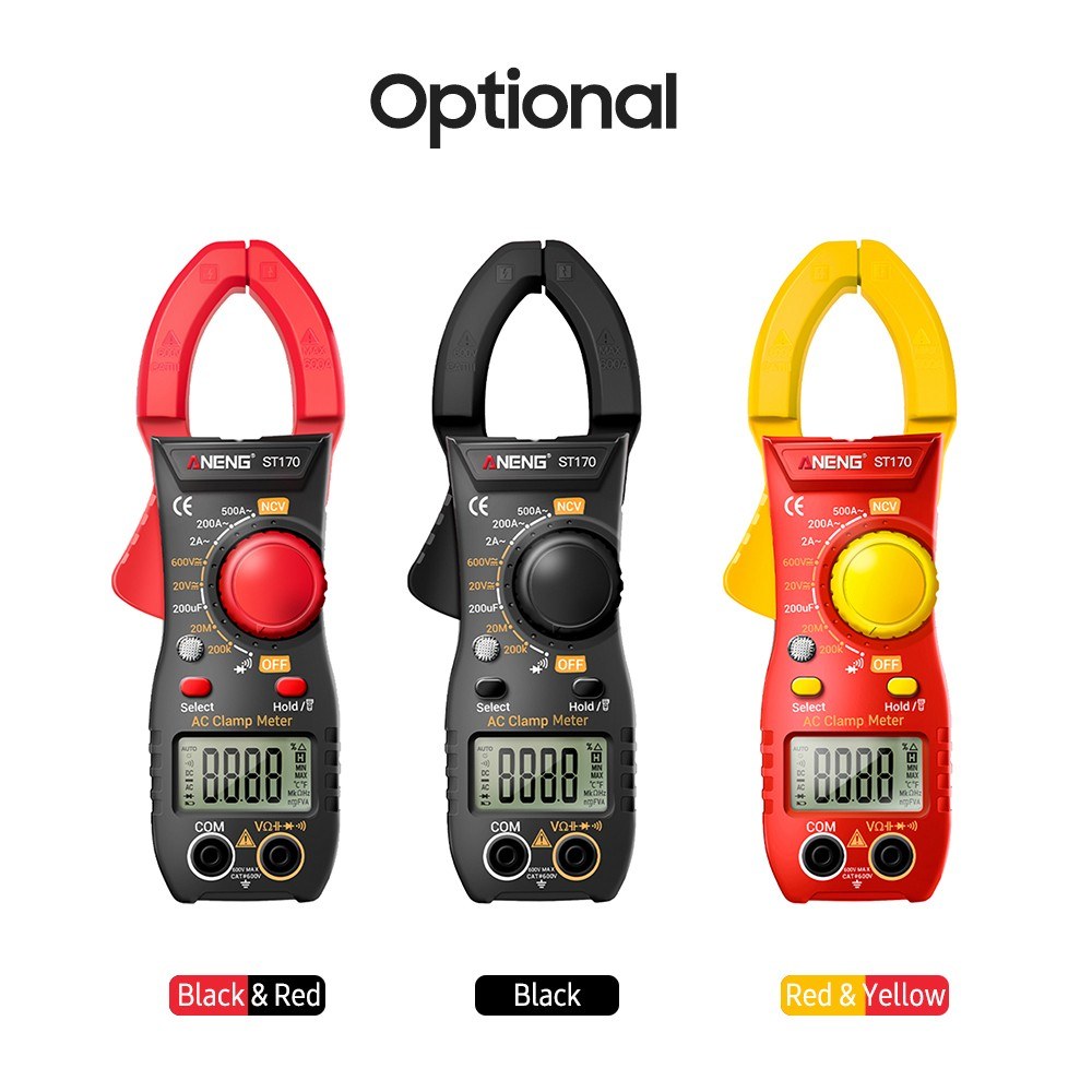Aneng ST170 Digital Clamp Meter Multimeter 1999 Counts AC DC Smart Clamp Meter, Auto-ranging Measure Resistance - Black