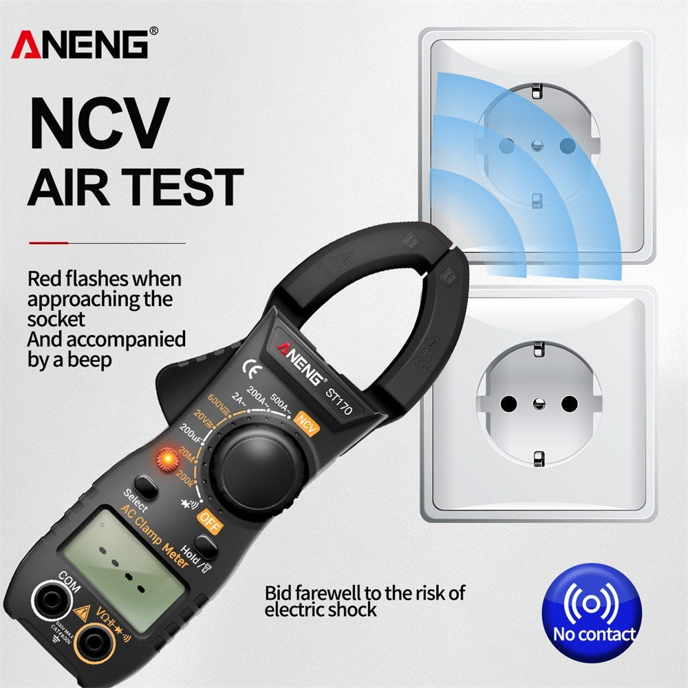 Aneng ST170 Digital Clamp Meter Multimeter 1999 Counts AC DC Smart Clamp Meter, Auto-ranging Measure Resistance - Black