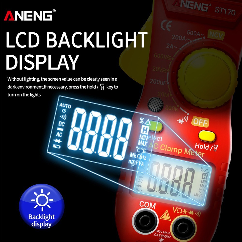 Aneng ST170 Digital Clamp Meter Multimeter 1999 Counts AC DC Smart Clamp Meter, Auto-ranging Measure Resistance - Red/Yellow