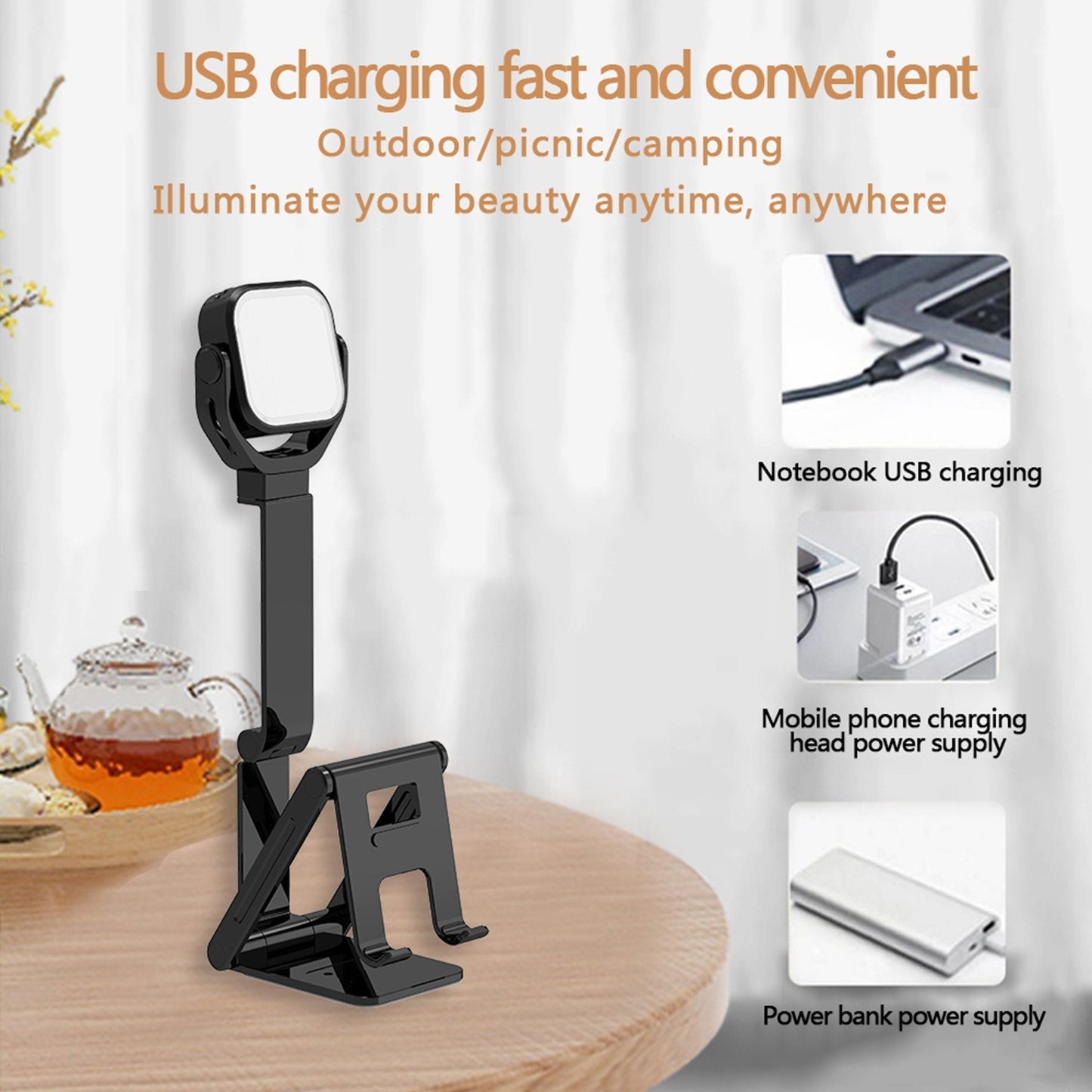 LED Video Light Rechargeable Dimmable Portable Fill Photography Light for Makeup Selfie Vlog Video Conference