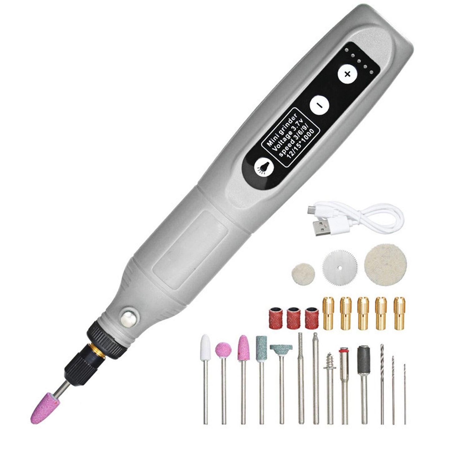3.7V Cordless Rotary Tool 5 Variable Speed Li-Ion Power USB Charging Accessories Kit for Carving Engraving Sanding Polishing and Cutting - Grey