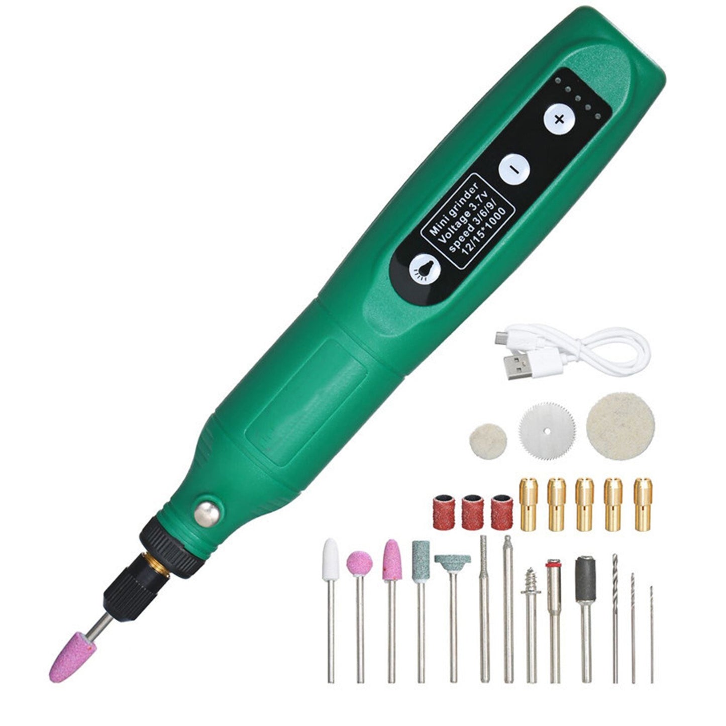 3.7V Cordless Rotary Tool 5 Variable Speed Li-Ion Power USB Charging Accessories Kit for Carving Engraving Sanding Polishing and Cutting - Green