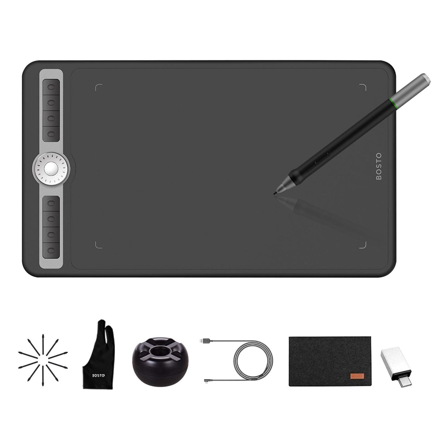 BOSTO T1060 10 x 6 inch 8192 Levels Pressure Digital Art Graphic Drawing Tablet with Battery-free Stylus and 10 Pen Nibs for Drawing Designing Teaching Online Course