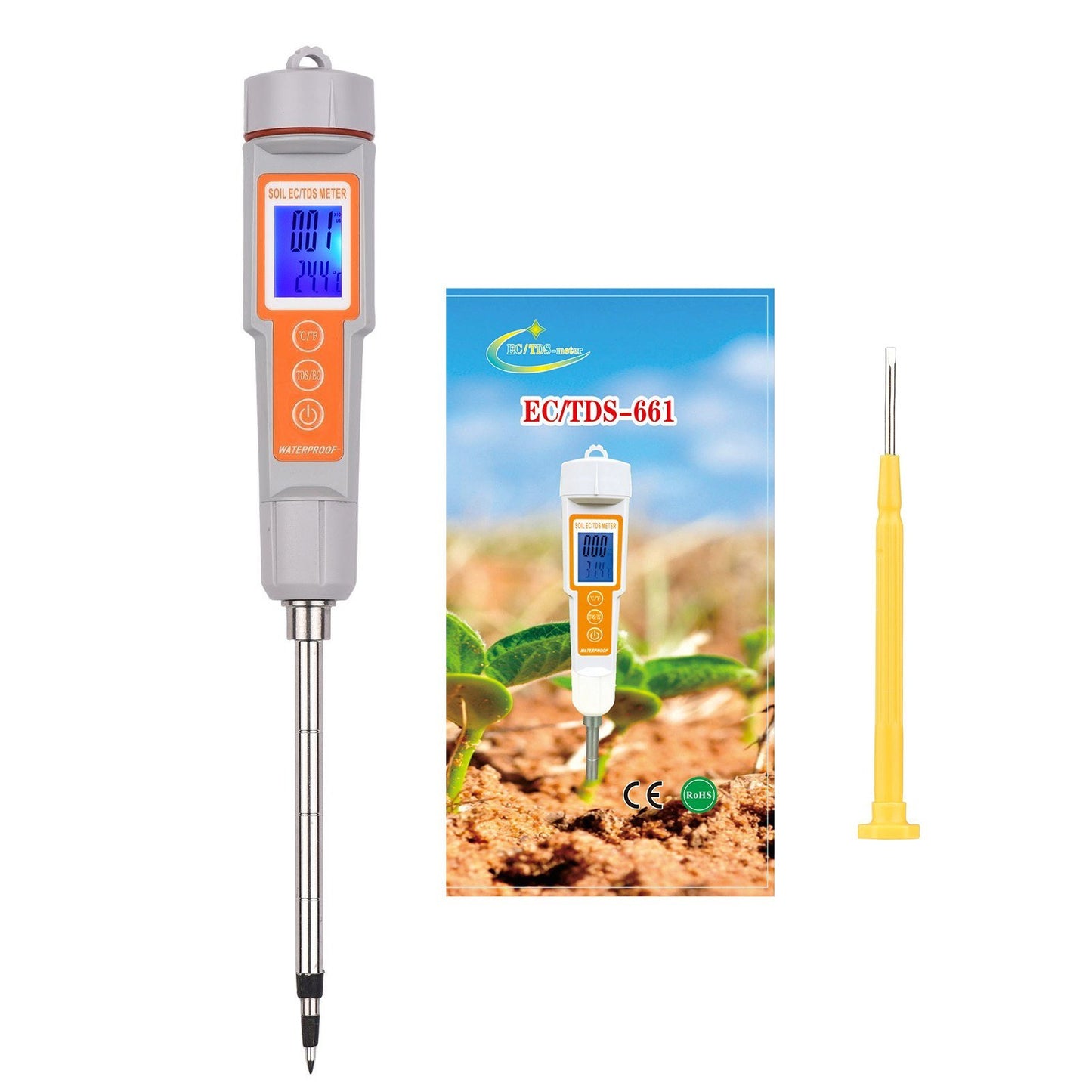 3 in 1 Soil Tester Backlight Screen EC/TDS/Temperature Digital Soil Test Probe Meter Portable Soil Salinity Tester for Greenhouse Garden Farm Orchard