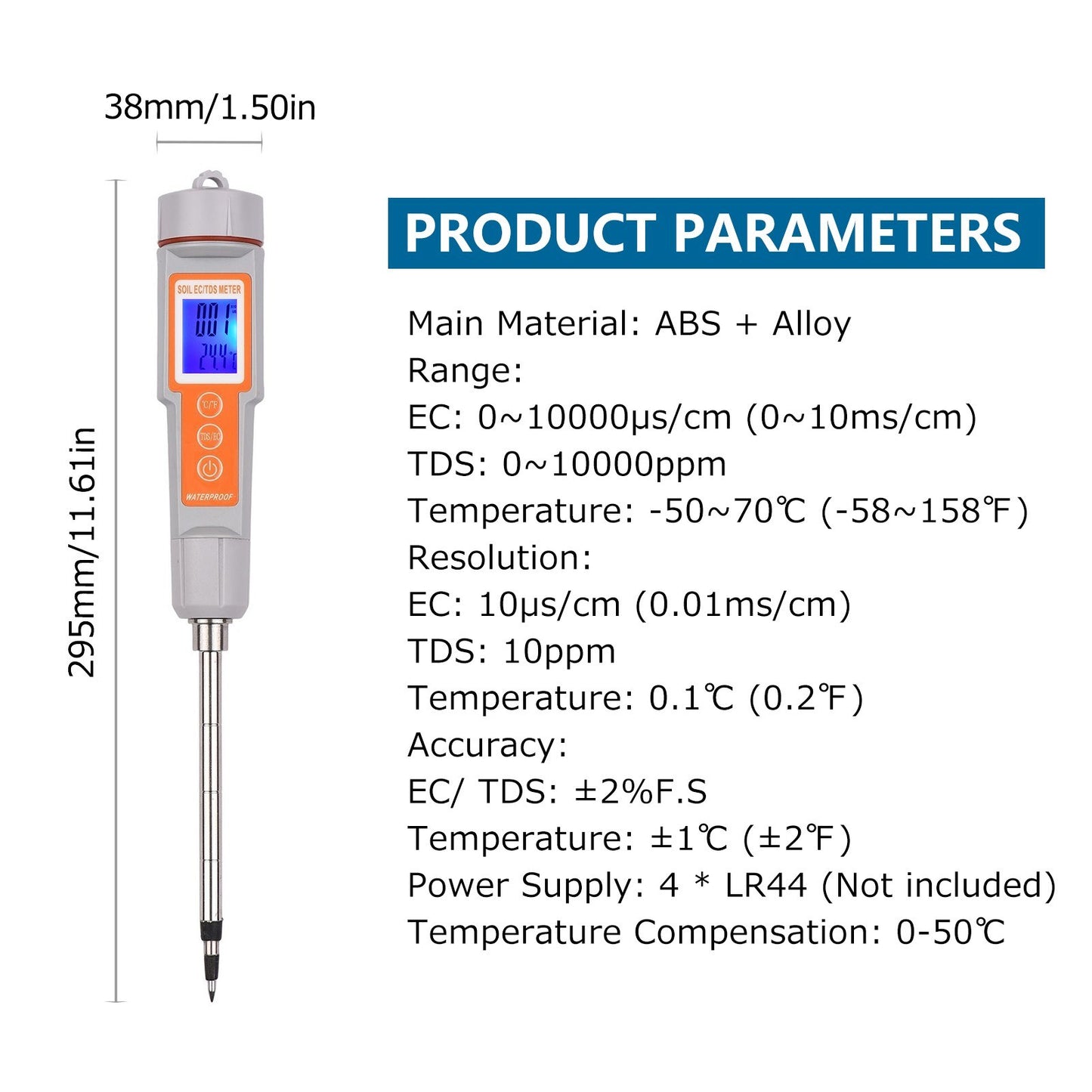 3 in 1 Soil Tester Backlight Screen EC/TDS/Temperature Digital Soil Test Probe Meter Portable Soil Salinity Tester for Greenhouse Garden Farm Orchard