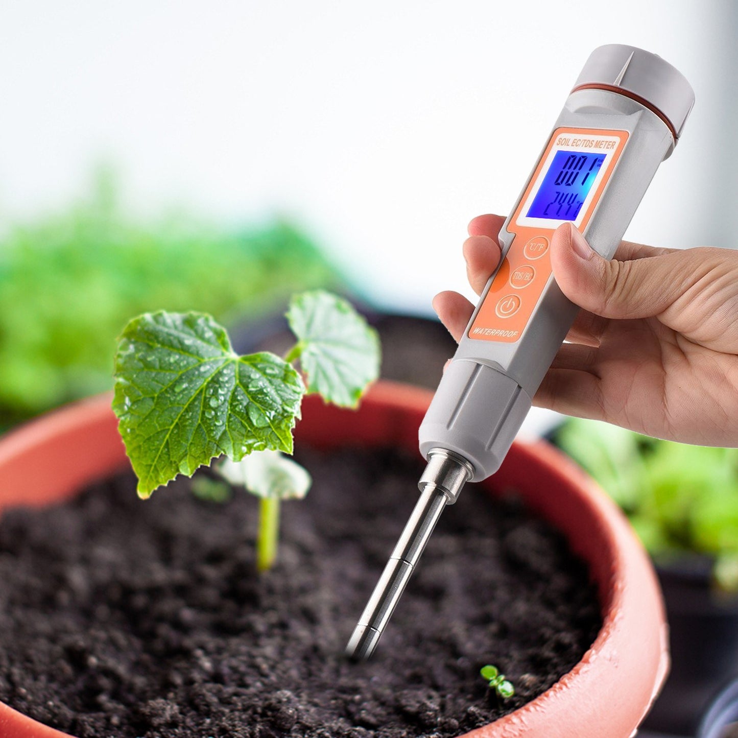 3 in 1 Soil Tester Backlight Screen EC/TDS/Temperature Digital Soil Test Probe Meter Portable Soil Salinity Tester for Greenhouse Garden Farm Orchard