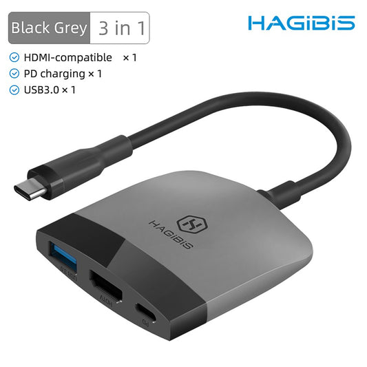 Hagibis Portable Switch Dock TV Dock for Nintendo Switch 3 in 1 Converter Type-C to USB 3.0 Interface/100W PD/HD Portable Docking Station Compatible with Switch/iPad - Black + Grey