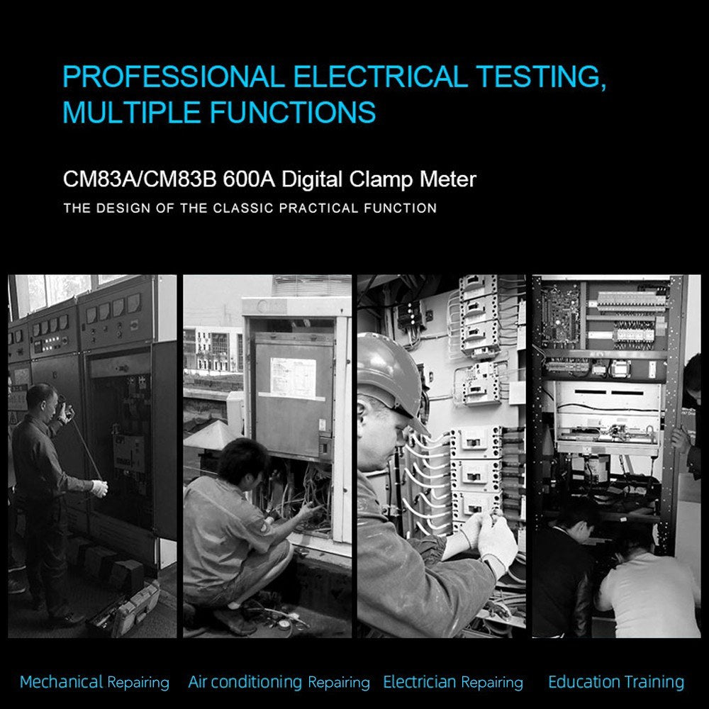 MESTEK Digital Clamp Meter 600A AC Current 600V AC/DC Voltage Capacitance Measurement Tester Multimeter Measurement Tool - CM83B Auto Range