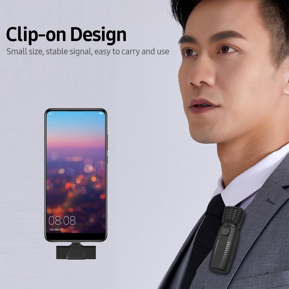 2.4G Wireless Clip-on Microphone with 48K Lossless Sound Quality Low Latency Type-C Interface for Live Streaming Vlog Shooting