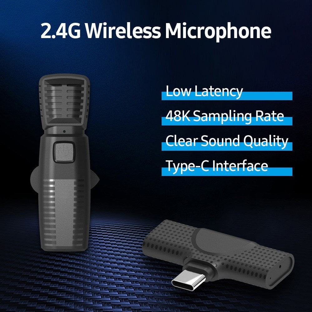 2.4G Wireless Clip-on Microphone with 48K Lossless Sound Quality Low Latency Type-C Interface for Live Streaming Vlog Shooting
