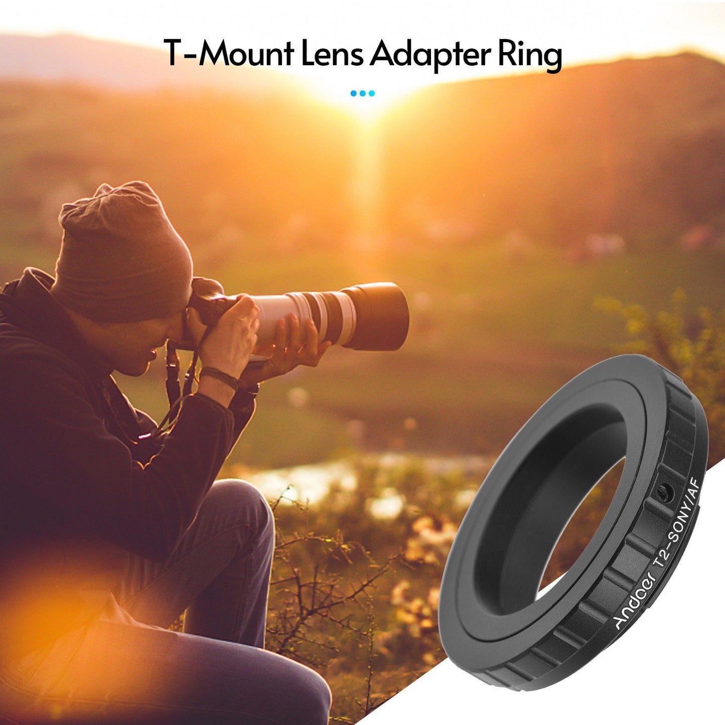 Andoer Tight Durable T2-AF Metal Lens Mount Adapter Ring T/T2 Mount Lens Adapter Replacement for Sony A100/A200/A230/A290/A300/A330/A350/A380/A390/A450/A500/A550/A560/A580/A700/A850/A900/A33/A37/A55/A57/A65/A77 Alpha Mount Cameras