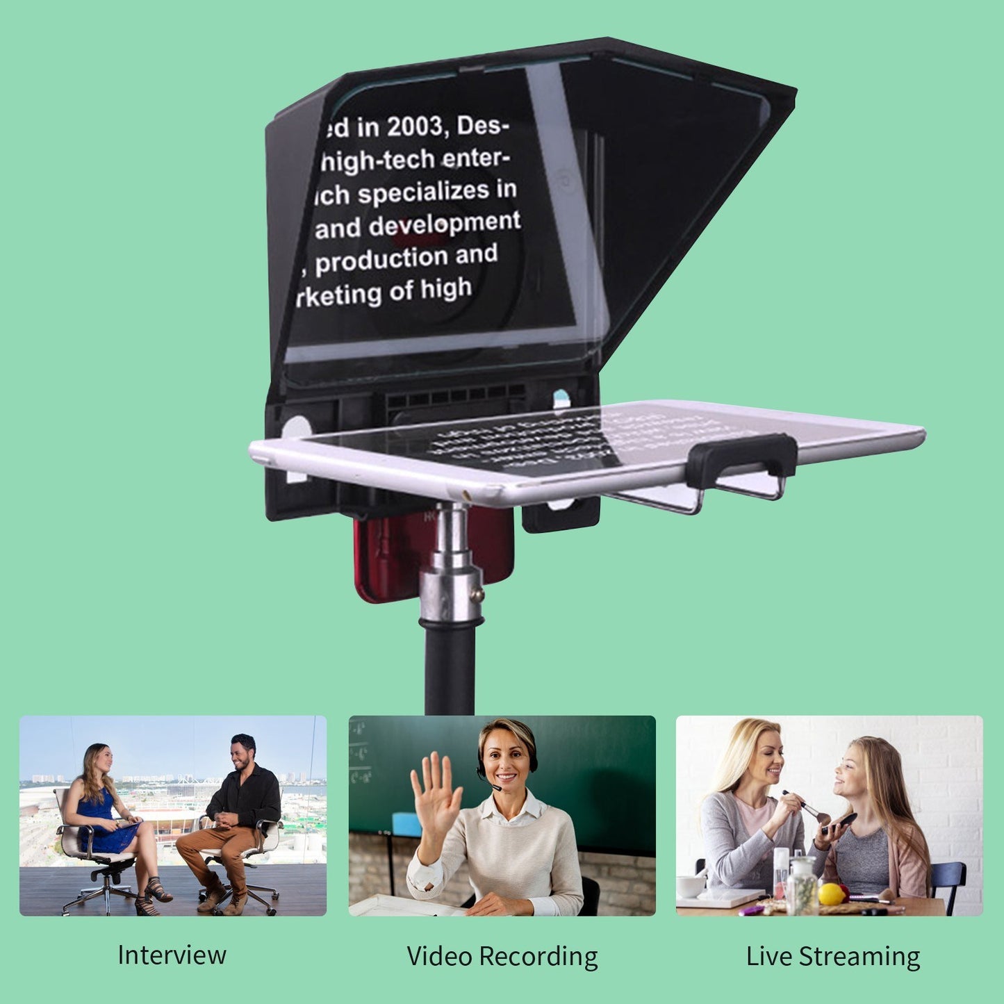 Portable Phone DSLR Camera Mini Teleprompter Tablet Smartphone Prompter for Video Recording Live Streaming Interview Speech