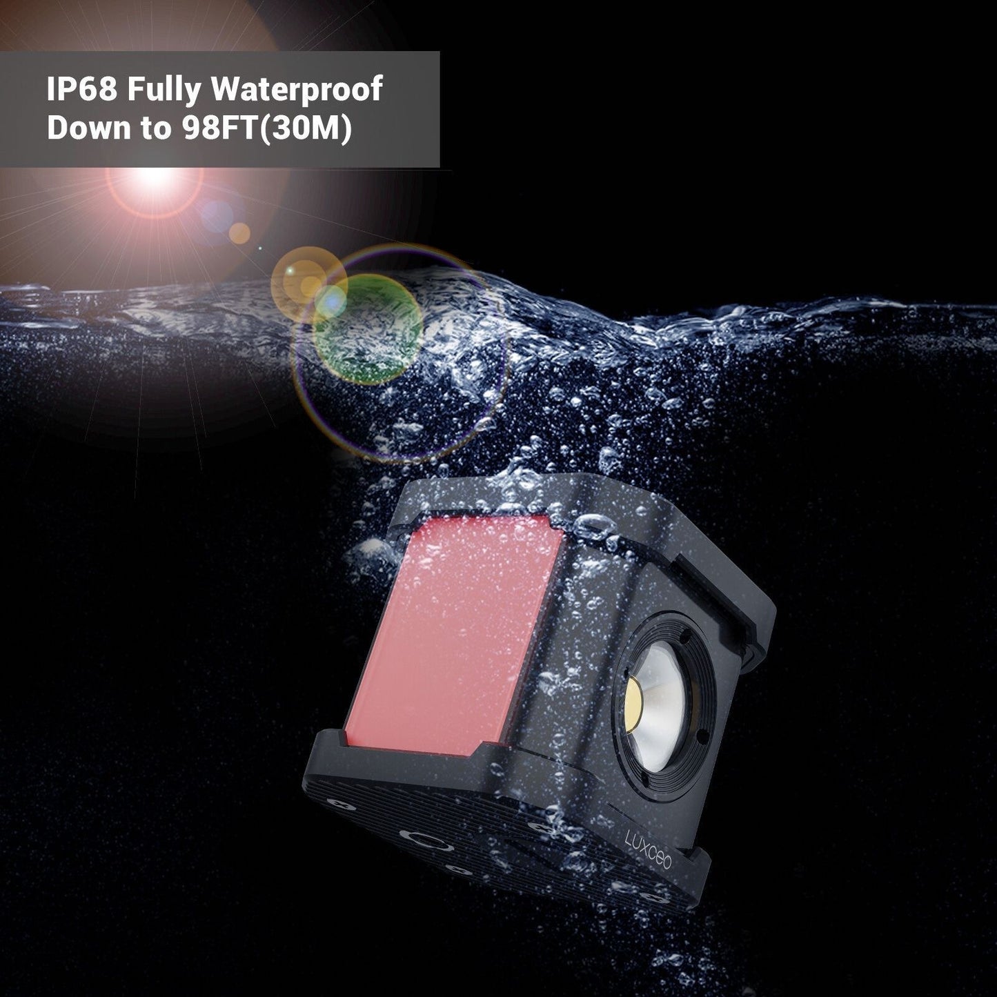 LUXCEO P4 LED Video Light for GoPro Drones Camera, Cube Waterproof IP68 Underwater 30M Camera Fill Photography Light 5750K