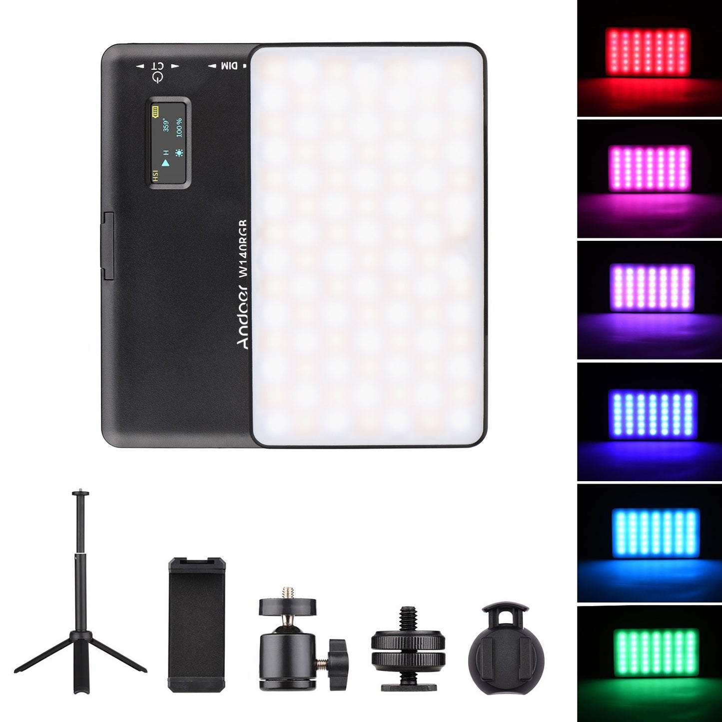 Andoer W140 RGB Video Conference Lighting Kit with Tripod Stand, LED Light 2500-9000K Dimmable CRI 95+ Laptop Light