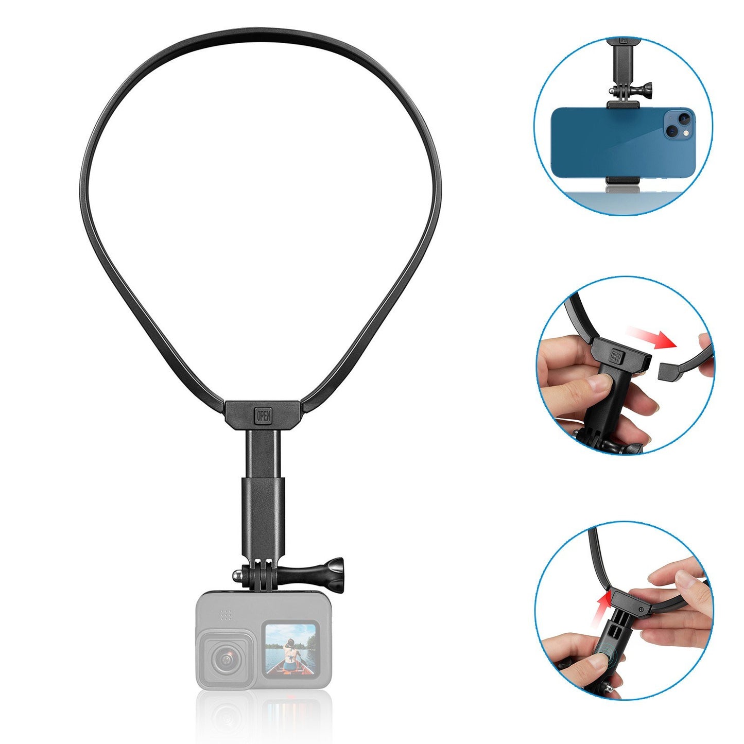 TELESIN GP-HNB-U1 Sports Camera Phone Selfie Neck Holder Mount with Phone Clamp
