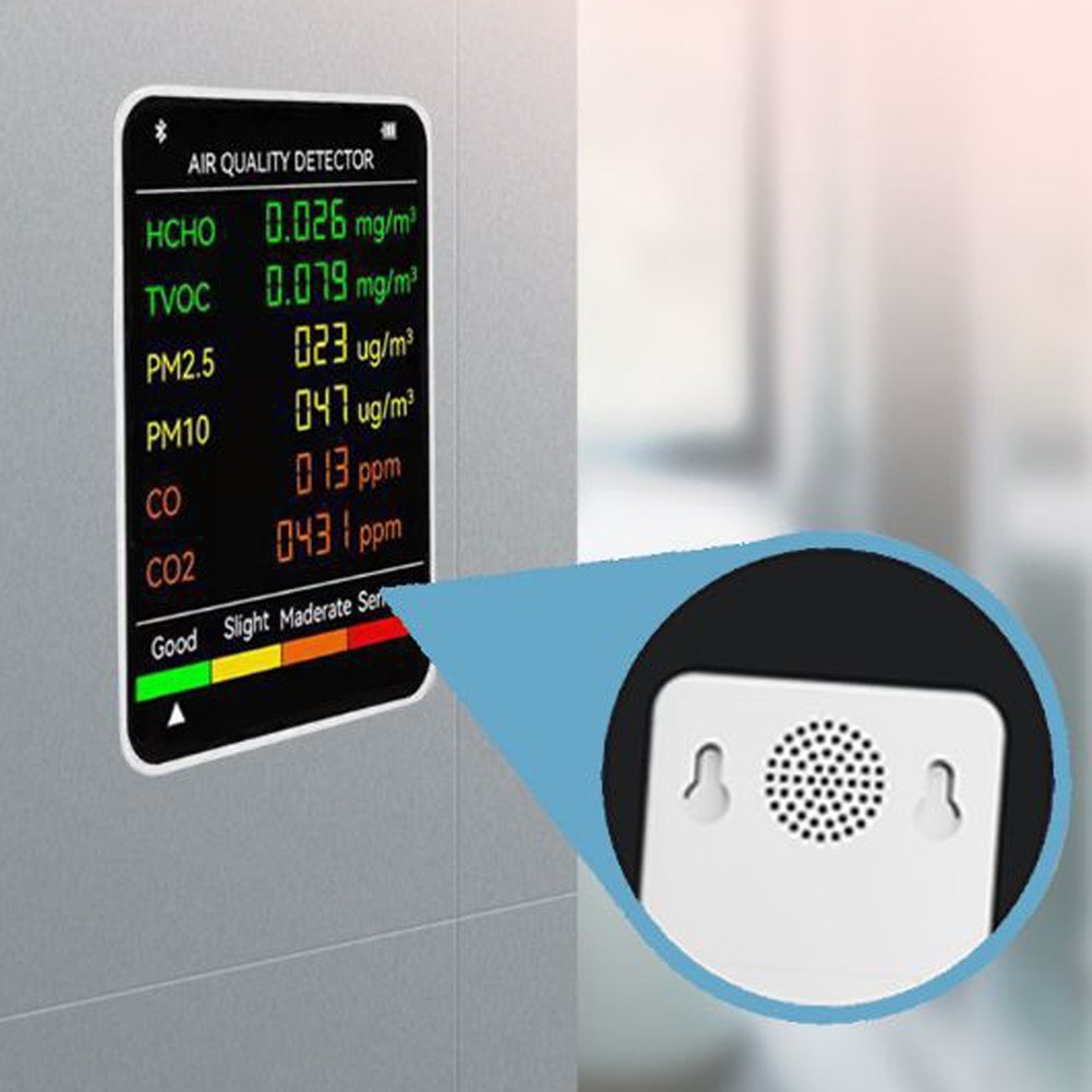 6 In 1 PM2.5 PM10 HCHO TVOC CO CO2 Multifunctional Air Quality Detector LCD Screen Display Air Quality Tester - White