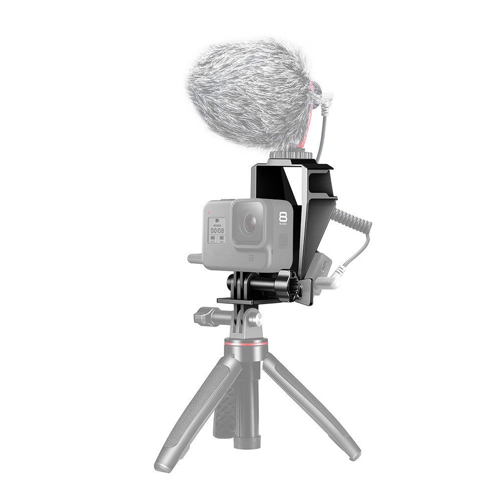 Uniqkart GP-5 Vlog Selfie Mirror Camera Flip Screen with 3 Cold Shoe Bracket Microphone Mount for GoPro 5/6/7/8