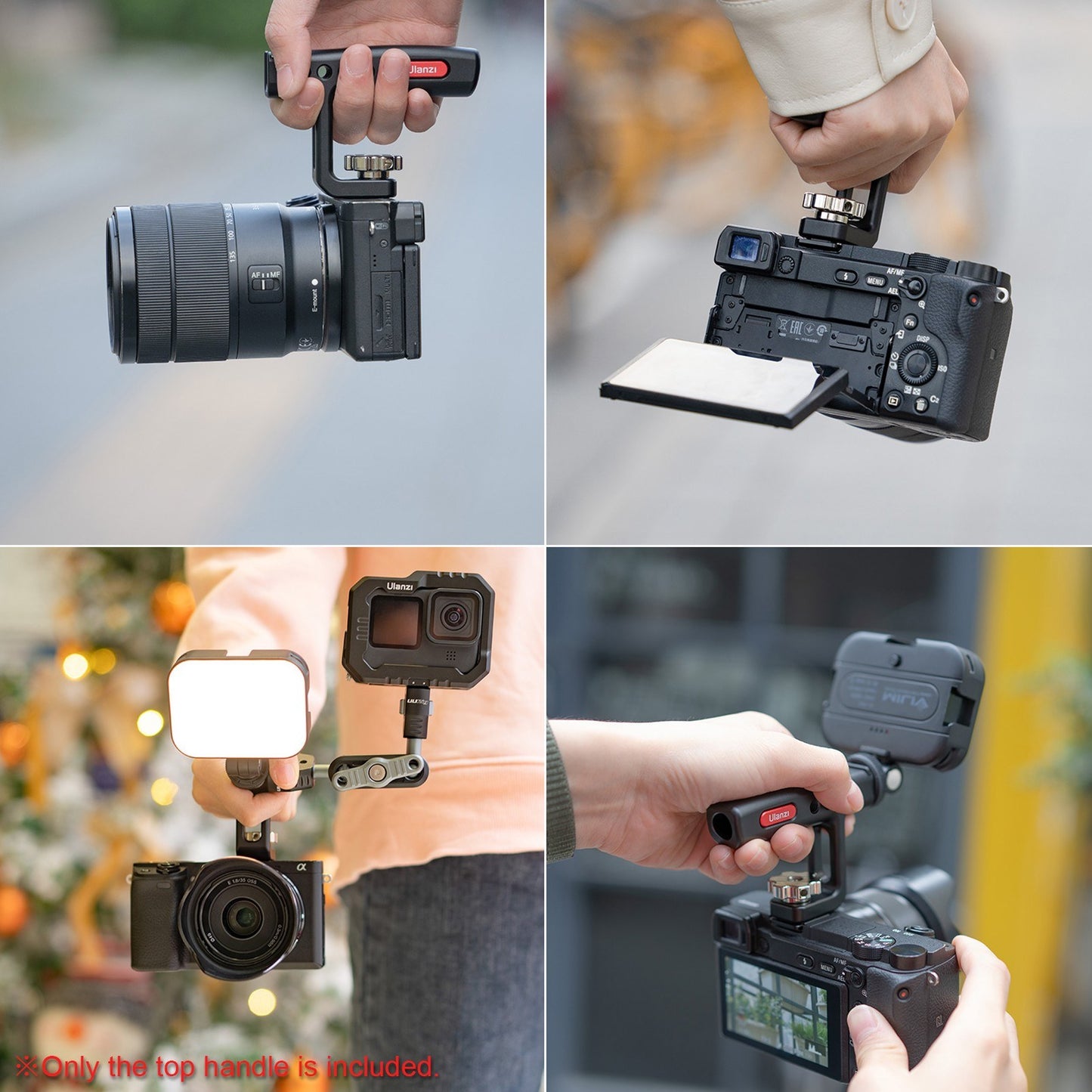 Uniqkart R071 Aluminum Alloy Camera Top Handle Grip 1/4 Inch Screw Cold Shoe Mount for Canon Nikon Sony DSLR Camera