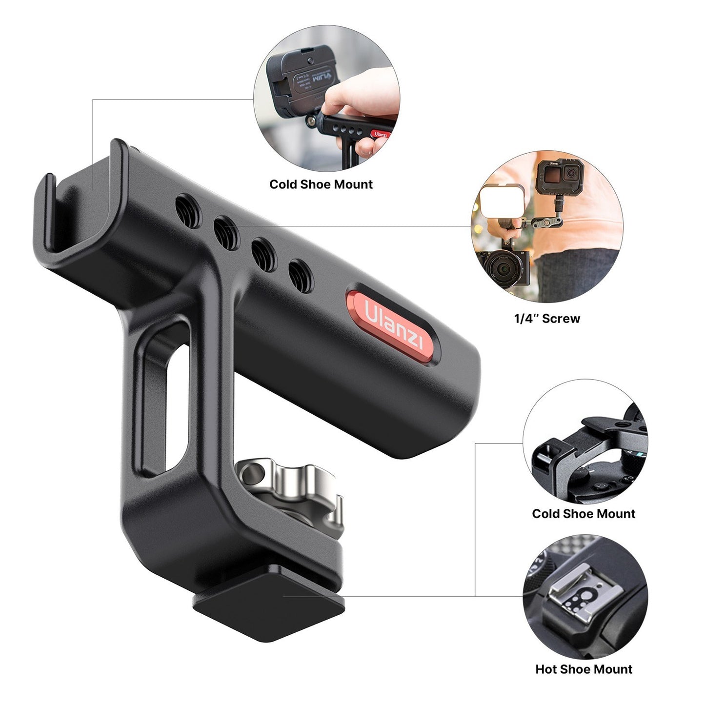 Uniqkart R071 Aluminum Alloy Camera Top Handle Grip 1/4 Inch Screw Cold Shoe Mount for Canon Nikon Sony DSLR Camera