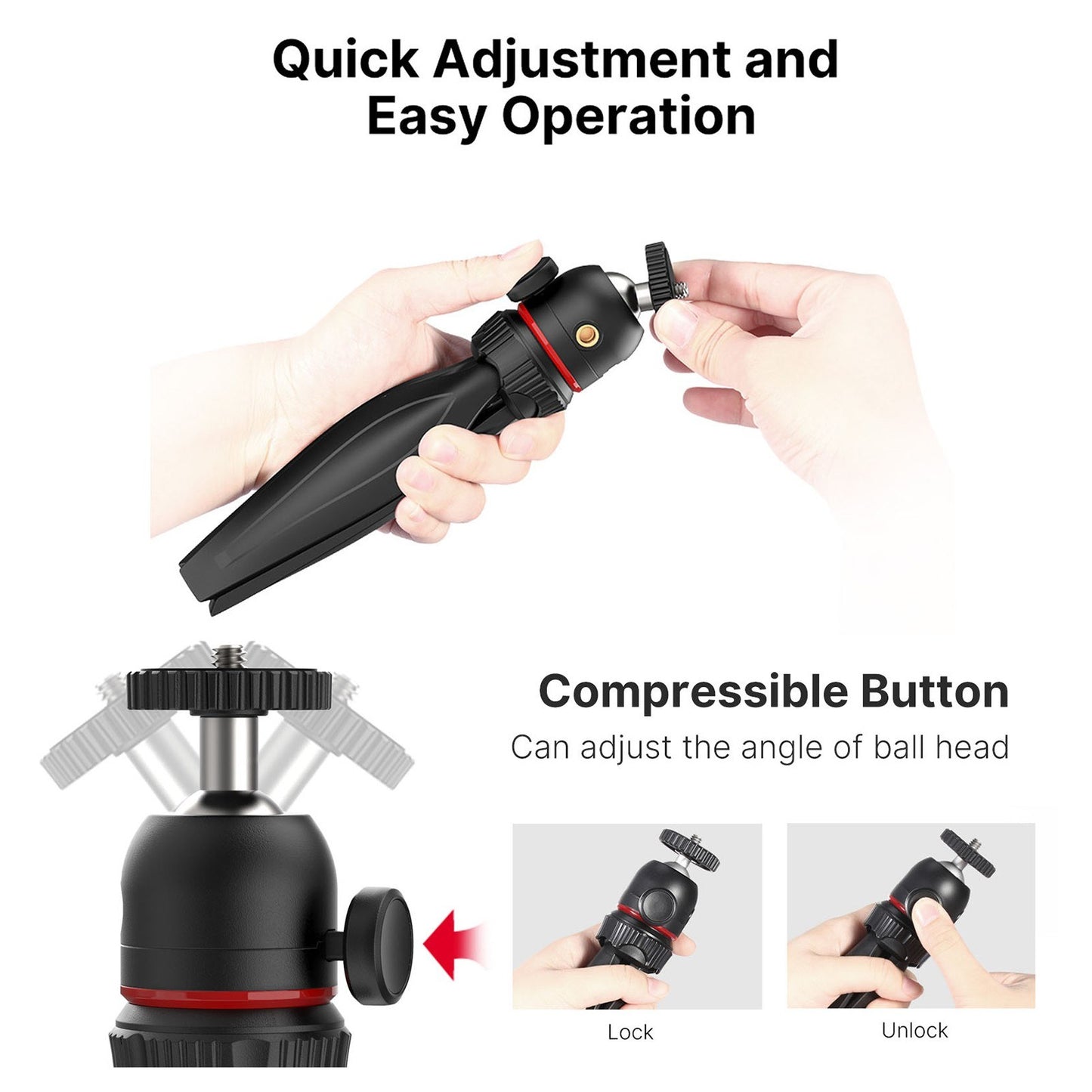 Uniqkart MT-17 Camera Tripod Stand Holder Desktop Tabletop Stand with 1/4 Inch Screw for DSLR Action Camera Mobile Phone