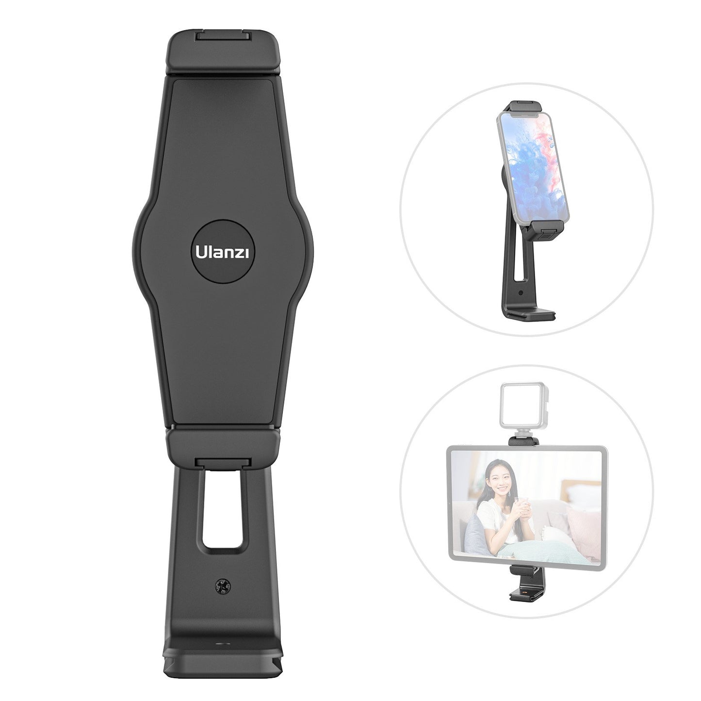 Uniqkart ST-20 Tablet Tripod Mount Adapter 360 Degree Rotatable Clamp Tablet Holder with 1/4 Inch Screw Hole Dual Cold Shoe Mounts