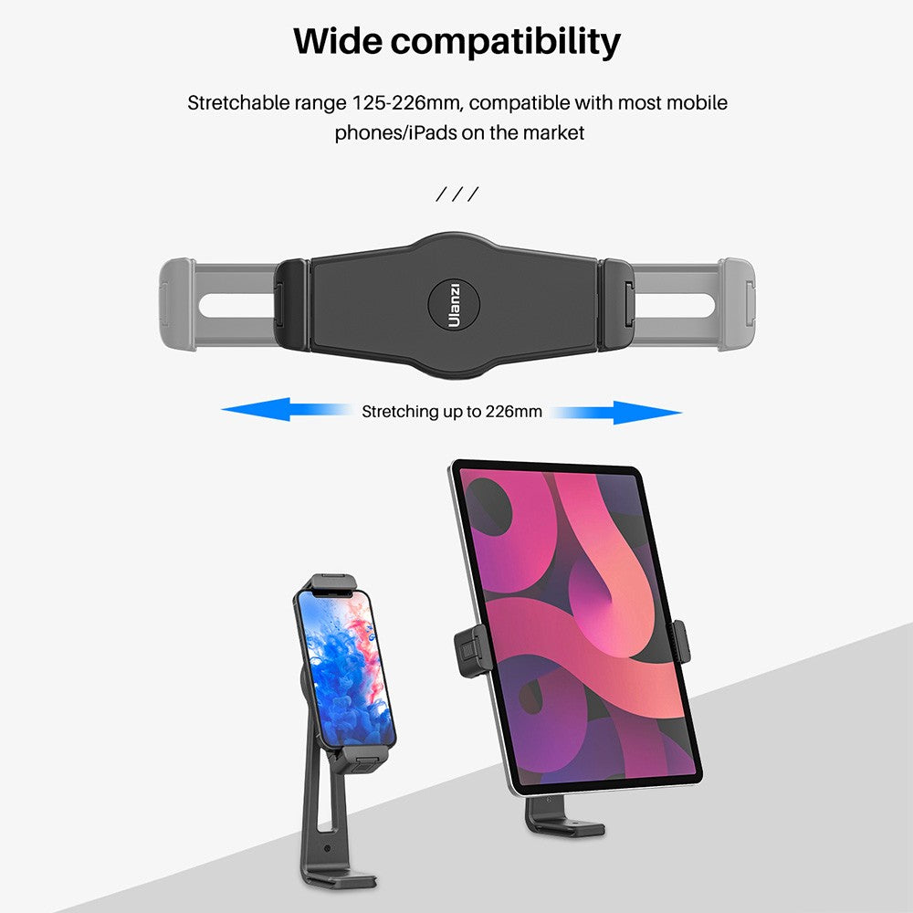 Uniqkart ST-20 Tablet Tripod Mount Adapter 360 Degree Rotatable Clamp Tablet Holder with 1/4 Inch Screw Hole Dual Cold Shoe Mounts