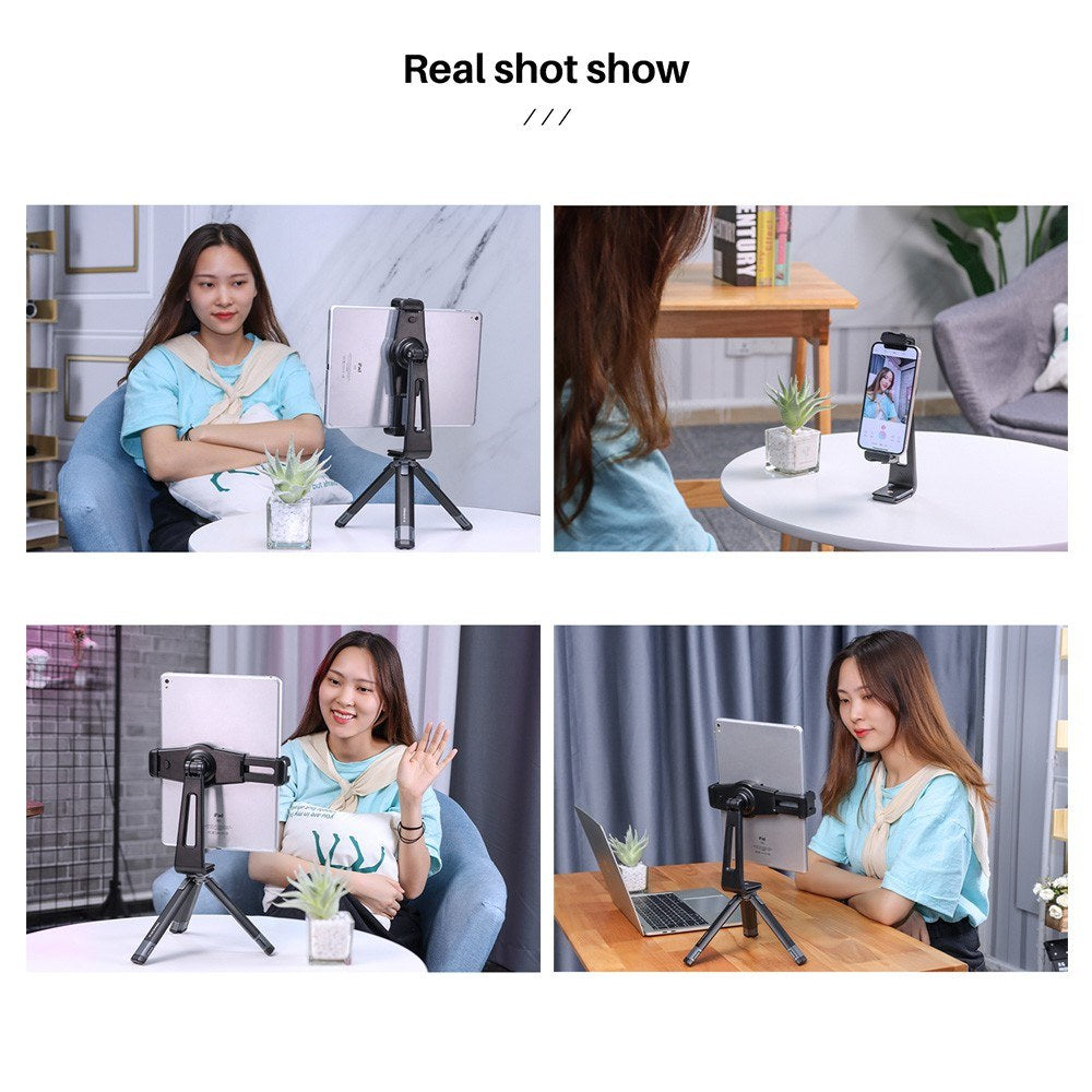 Uniqkart ST-20 Tablet Tripod Mount Adapter 360 Degree Rotatable Clamp Tablet Holder with 1/4 Inch Screw Hole Dual Cold Shoe Mounts