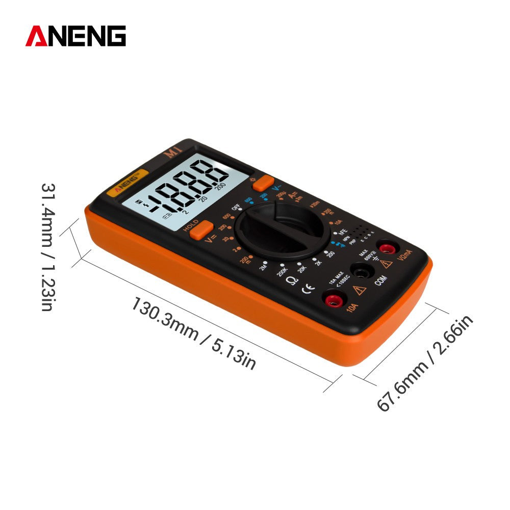 Aneng M1 Handheld Digital LCR Meter AC/DC Voltage Current Tester ResistanceTests Live Wire Continuity Overload Protection - Orange