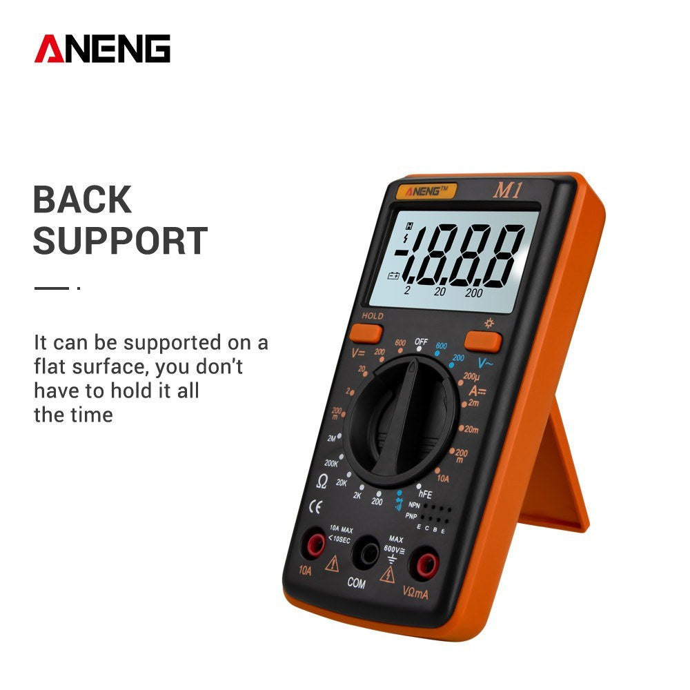 Aneng M1 Handheld Digital LCR Meter AC/DC Voltage Current Tester ResistanceTests Live Wire Continuity Overload Protection - Orange
