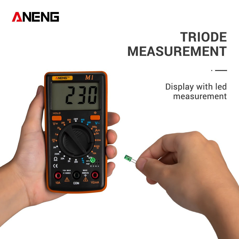 Aneng M1 Handheld Digital LCR Meter AC/DC Voltage Current Tester ResistanceTests Live Wire Continuity Overload Protection - Orange
