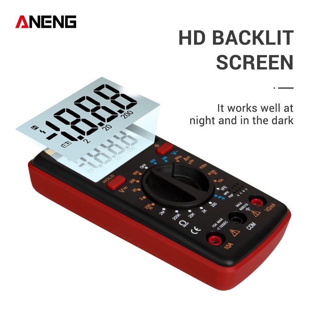 Aneng M1 Handheld Digital LCR Meter AC/DC Voltage Current Tester ResistanceTests Live Wire Continuity Overload Protection - Red