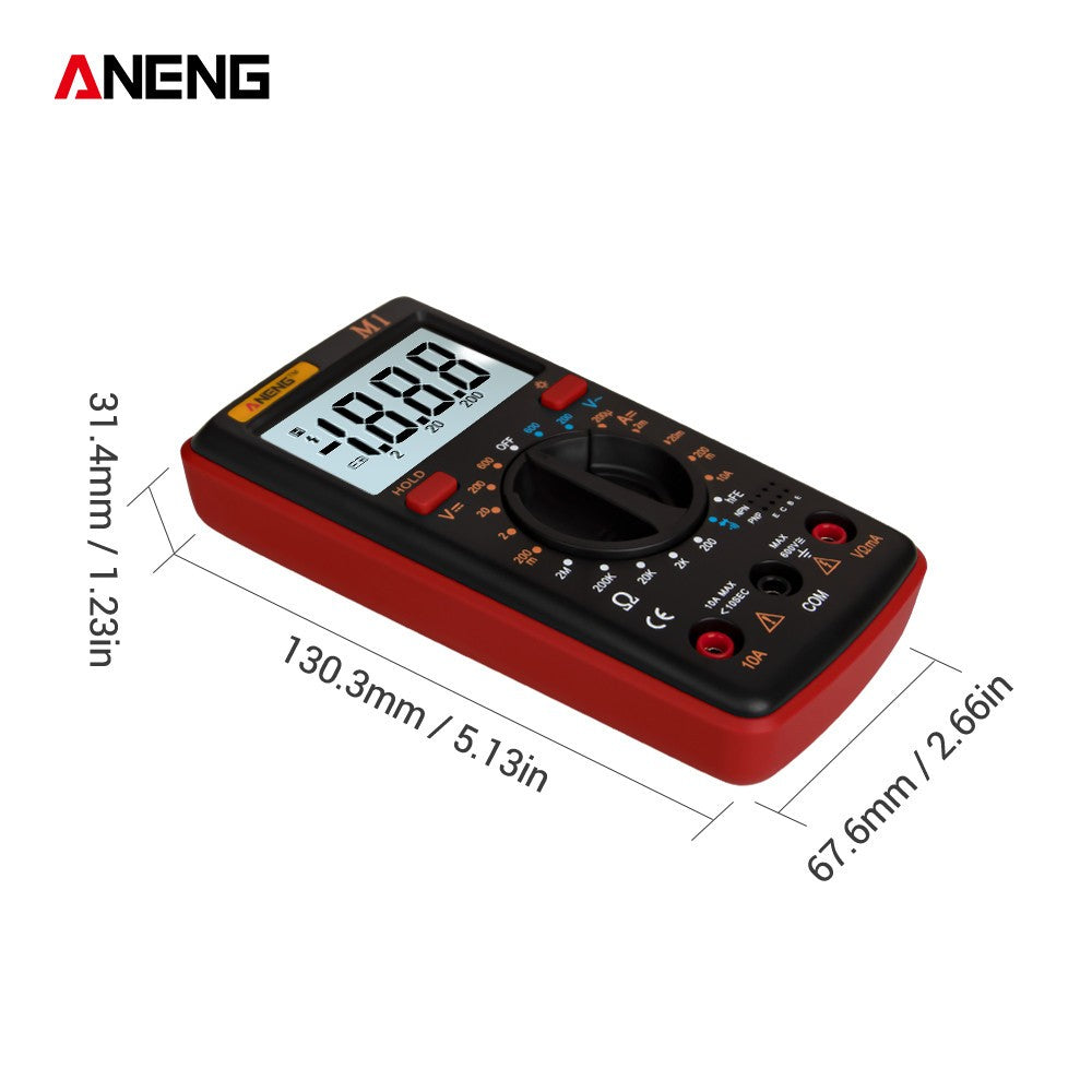 Aneng M1 Handheld Digital LCR Meter AC/DC Voltage Current Tester ResistanceTests Live Wire Continuity Overload Protection - Red