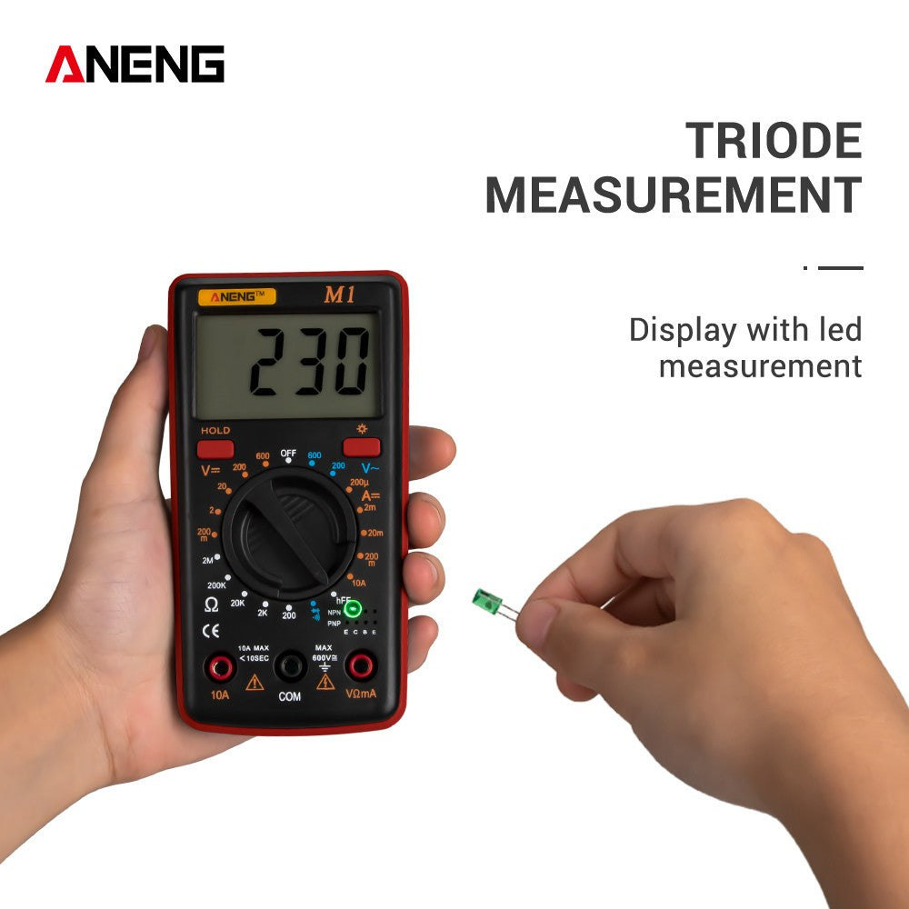 Aneng M1 Handheld Digital LCR Meter AC/DC Voltage Current Tester ResistanceTests Live Wire Continuity Overload Protection - Red