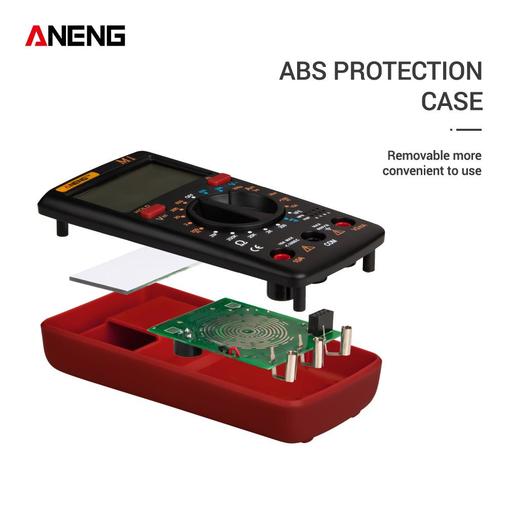 Aneng M1 Handheld Digital LCR Meter AC/DC Voltage Current Tester ResistanceTests Live Wire Continuity Overload Protection - Red