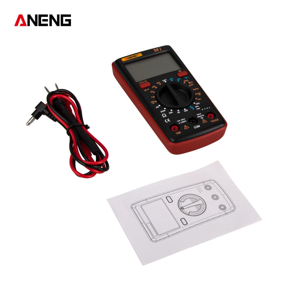 Aneng M1 Handheld Digital LCR Meter AC/DC Voltage Current Tester ResistanceTests Live Wire Continuity Overload Protection - Red
