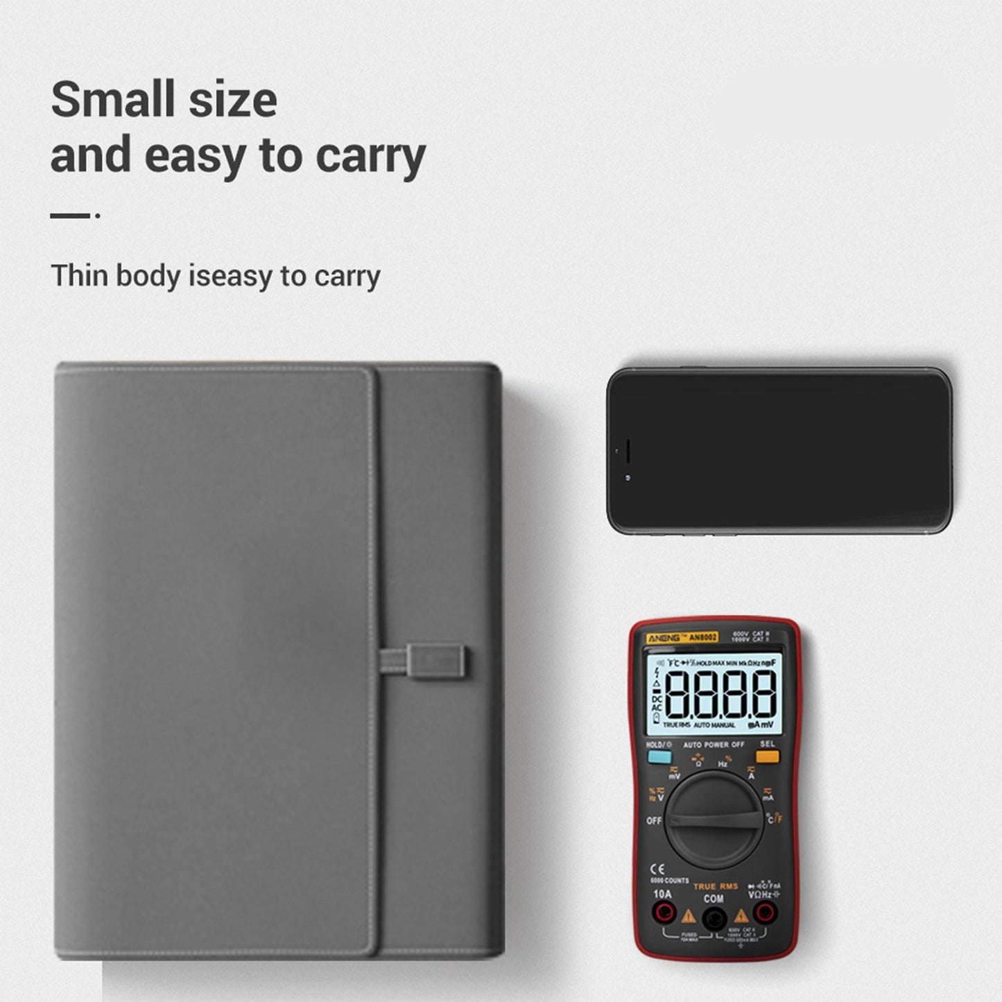 Aneng AN8002 Digital Multimeter RMS 6000 Counts Volt Meter Ohmmeter Auto-Ranging Tester AC/DC Voltage and Current, Temperature - Red