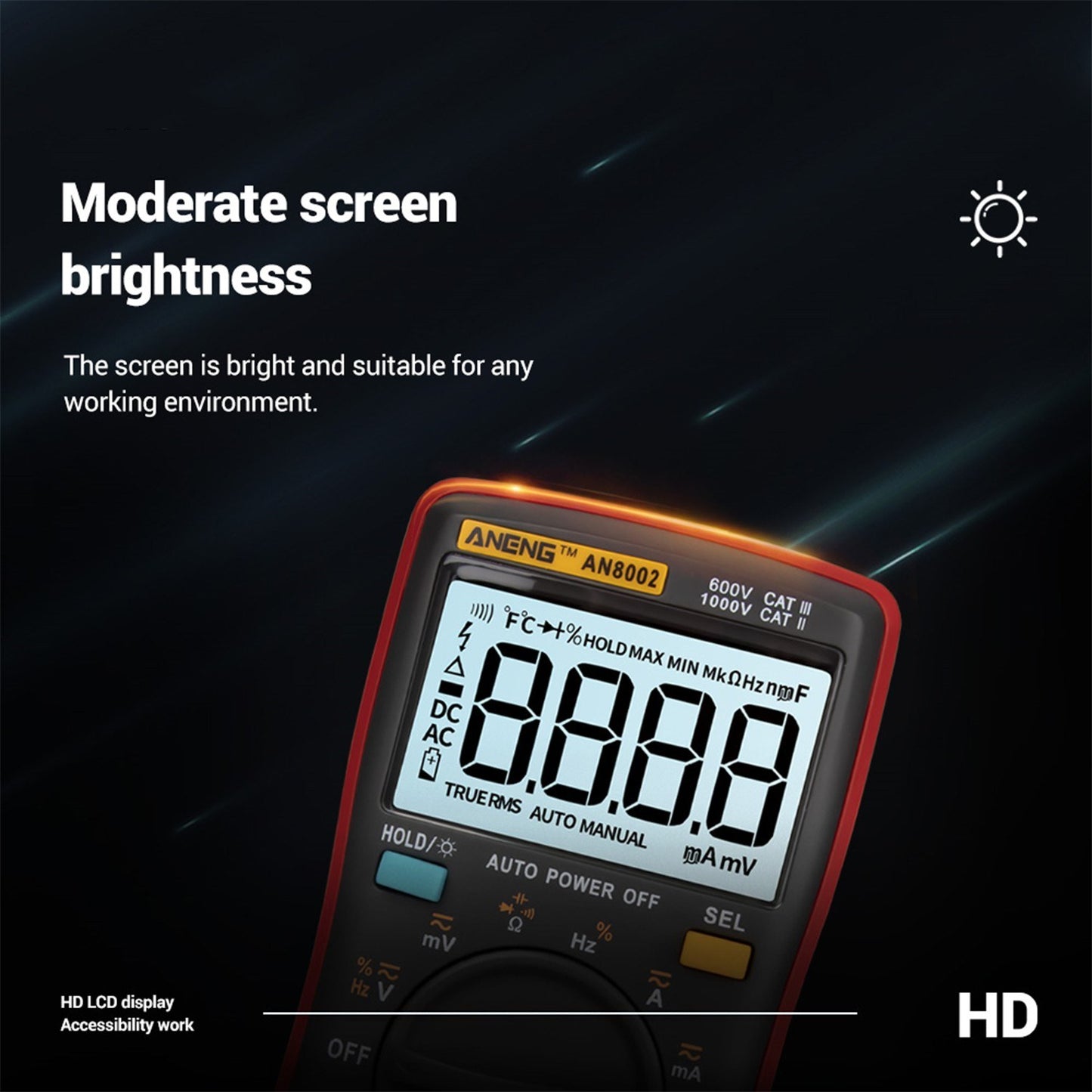 Aneng AN8002 Digital Multimeter RMS 6000 Counts Volt Meter Ohmmeter Auto-Ranging Tester AC/DC Voltage and Current, Temperature - Red