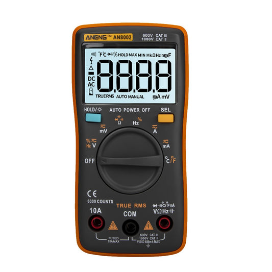 Aneng AN8002 Digital Multimeter RMS 6000 Counts Volt Meter Ohmmeter Auto-Ranging Tester AC/DC Voltage and Current, Temperature - Orange