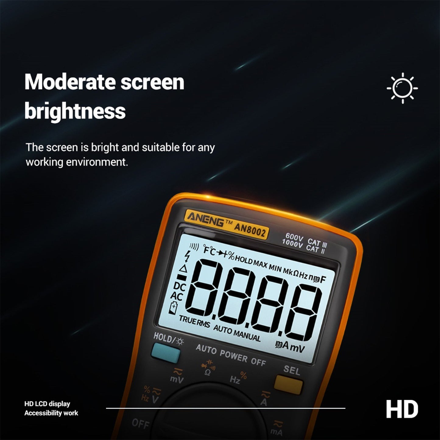 Aneng AN8002 Digital Multimeter RMS 6000 Counts Volt Meter Ohmmeter Auto-Ranging Tester AC/DC Voltage and Current, Temperature - Orange