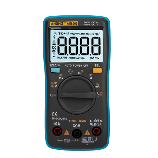 Aneng AN8002 Digital Multimeter RMS 6000 Counts Volt Meter Ohmmeter Auto-Ranging Tester AC/DC Voltage and Current, Temperature - Blue