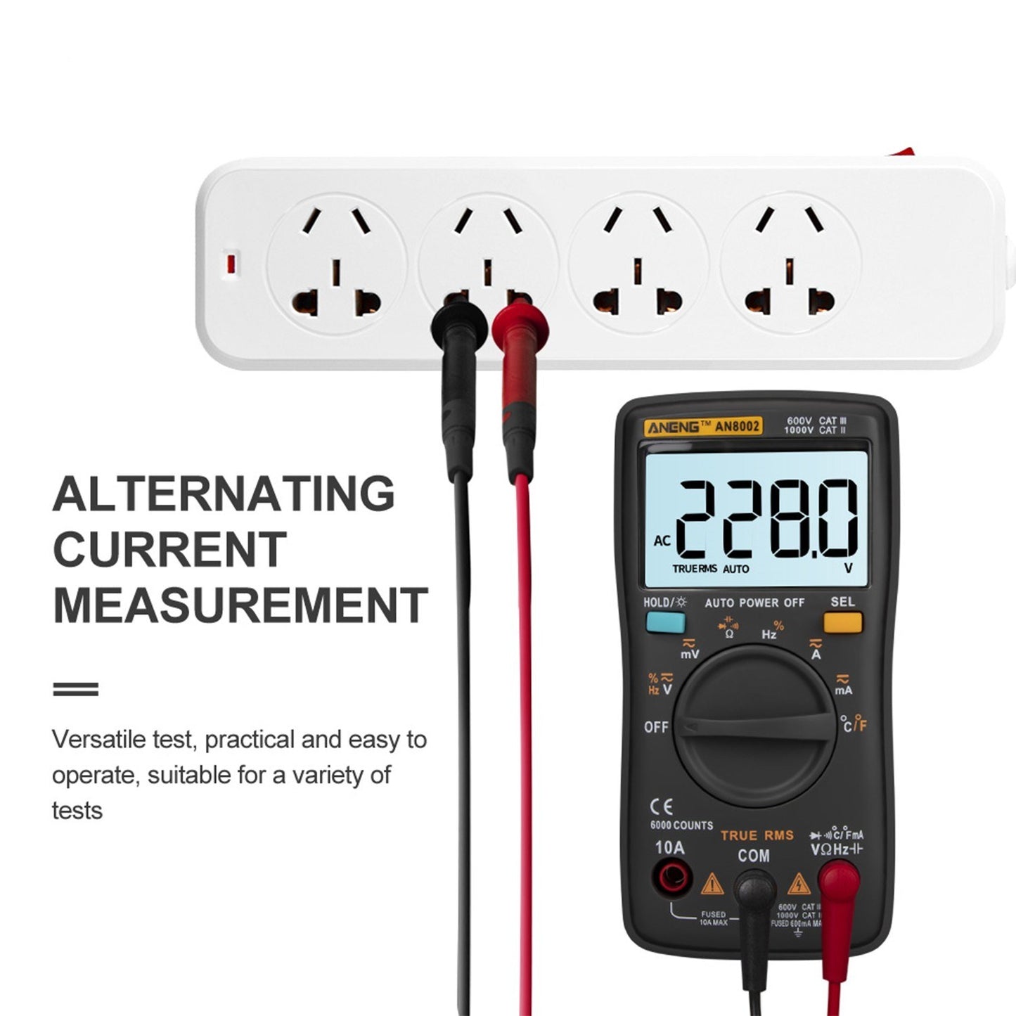 Aneng AN8002 Digital Multimeter RMS 6000 Counts Volt Meter Ohmmeter Auto-Ranging Tester AC/DC Voltage and Current, Temperature - Black