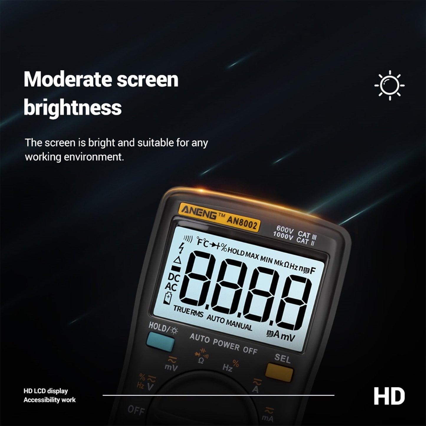 Aneng AN8002 Digital Multimeter RMS 6000 Counts Volt Meter Ohmmeter Auto-Ranging Tester AC/DC Voltage and Current, Temperature - Black