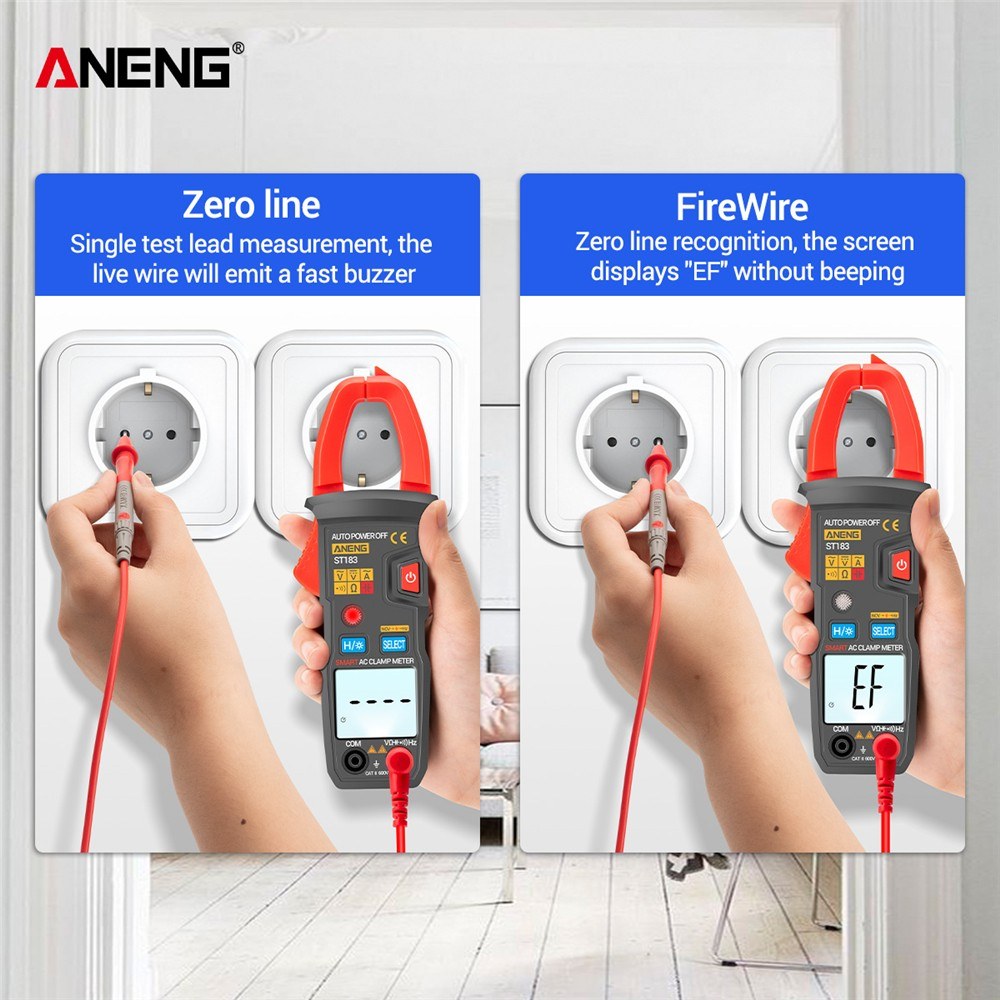 Aneng ST183 AC Current and AC/DC Voltage Tester 6000 Counts Digital Clamp Meter Auto-Ranging Multimeter Resistance Capacitance Diode Test NCV