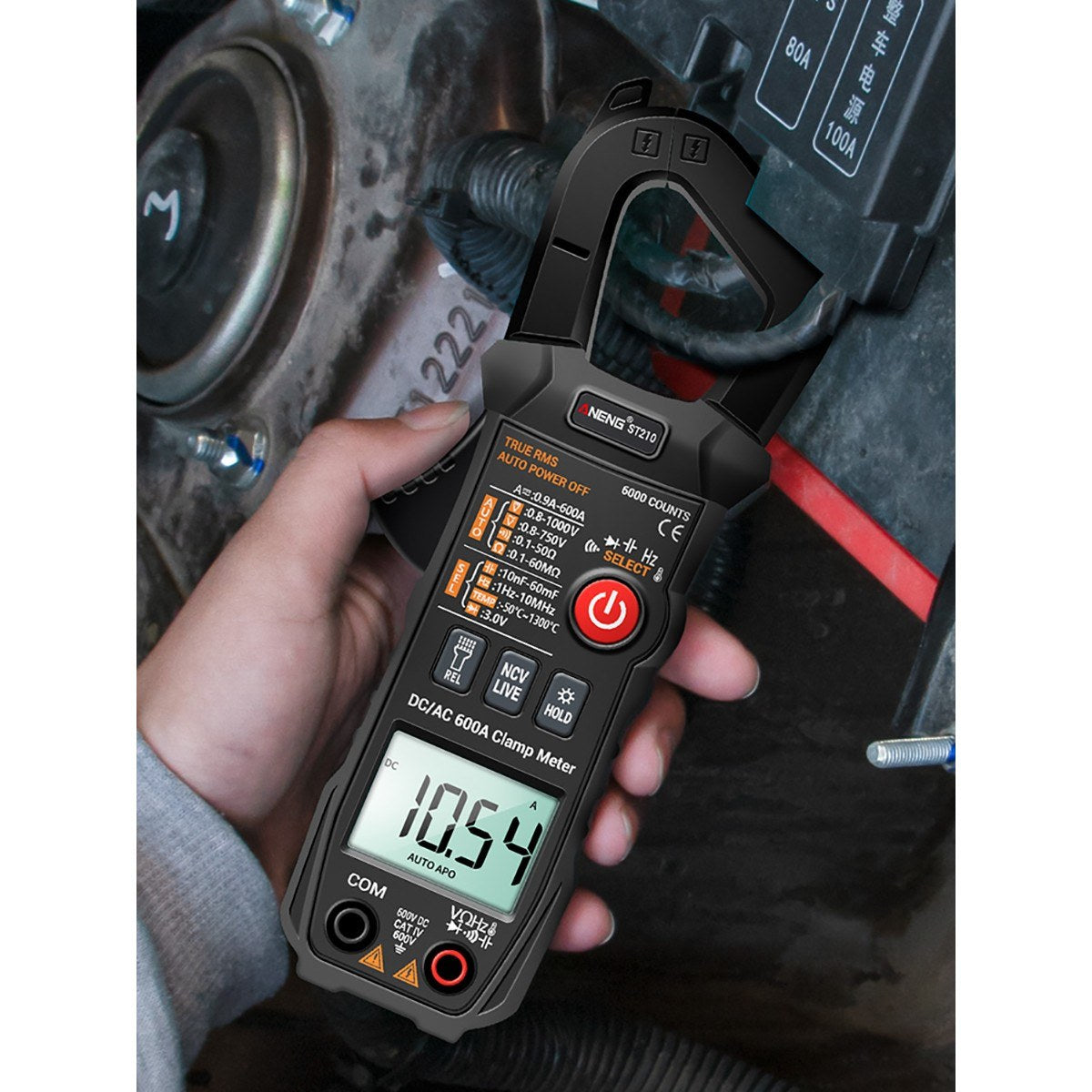 Aneng Digital Clamp Meter AC/DC Voltage Current Tester Auto-Ranging Temperature Capacitance Resistance Diodes Continuity Test - Black